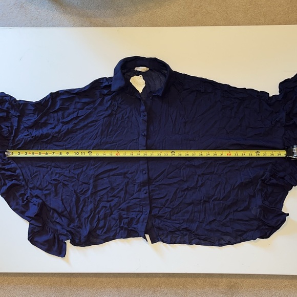 M altar'd state cape blouse womens shirt navy blue button up rayon collar $59 - Picture 6 of 9